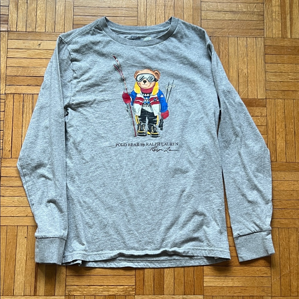 Ralph Lauren Kids Gray Ski Bear Long Sleeve Tee
